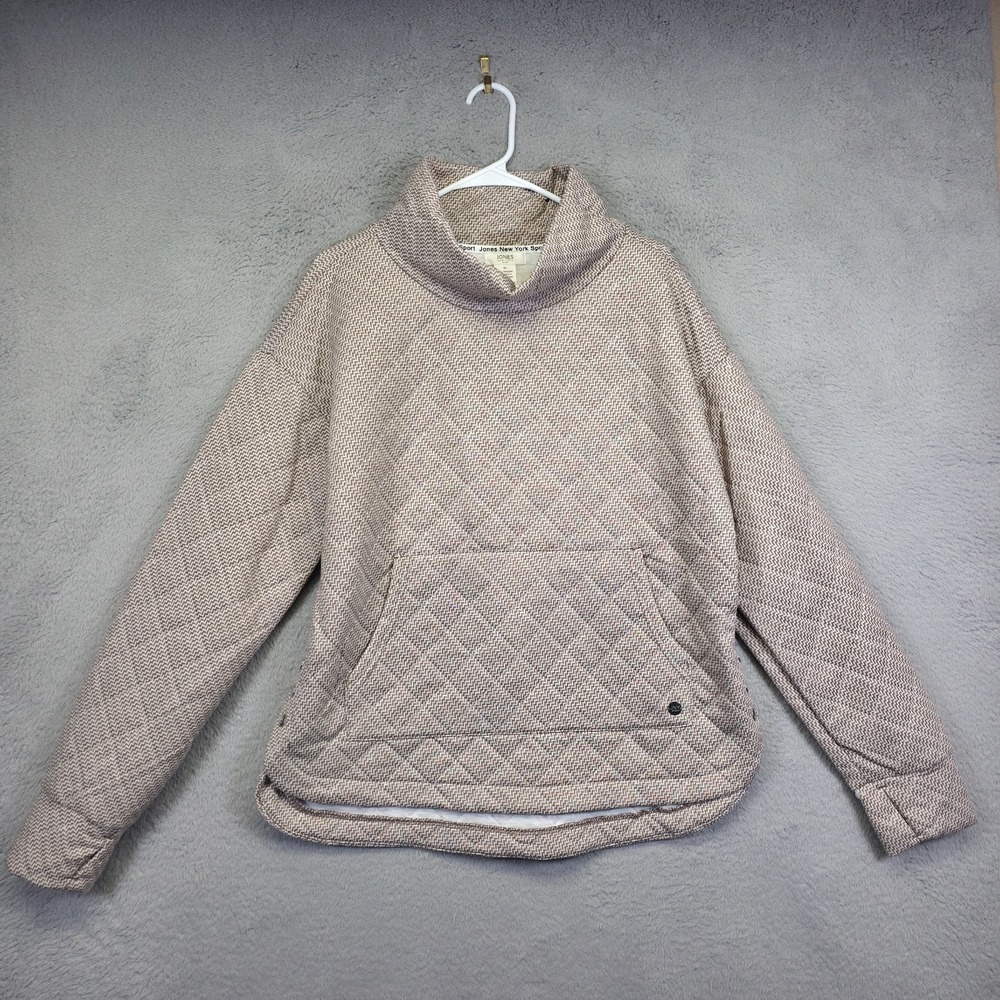 Jones New York‎ Sport Sweater Womens XL Brown White Cozy Quilted Jacket Pullover